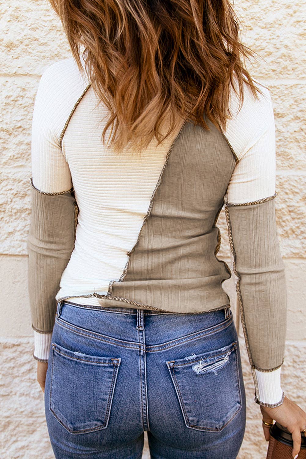 Irregular Color Block Rib Knit Top