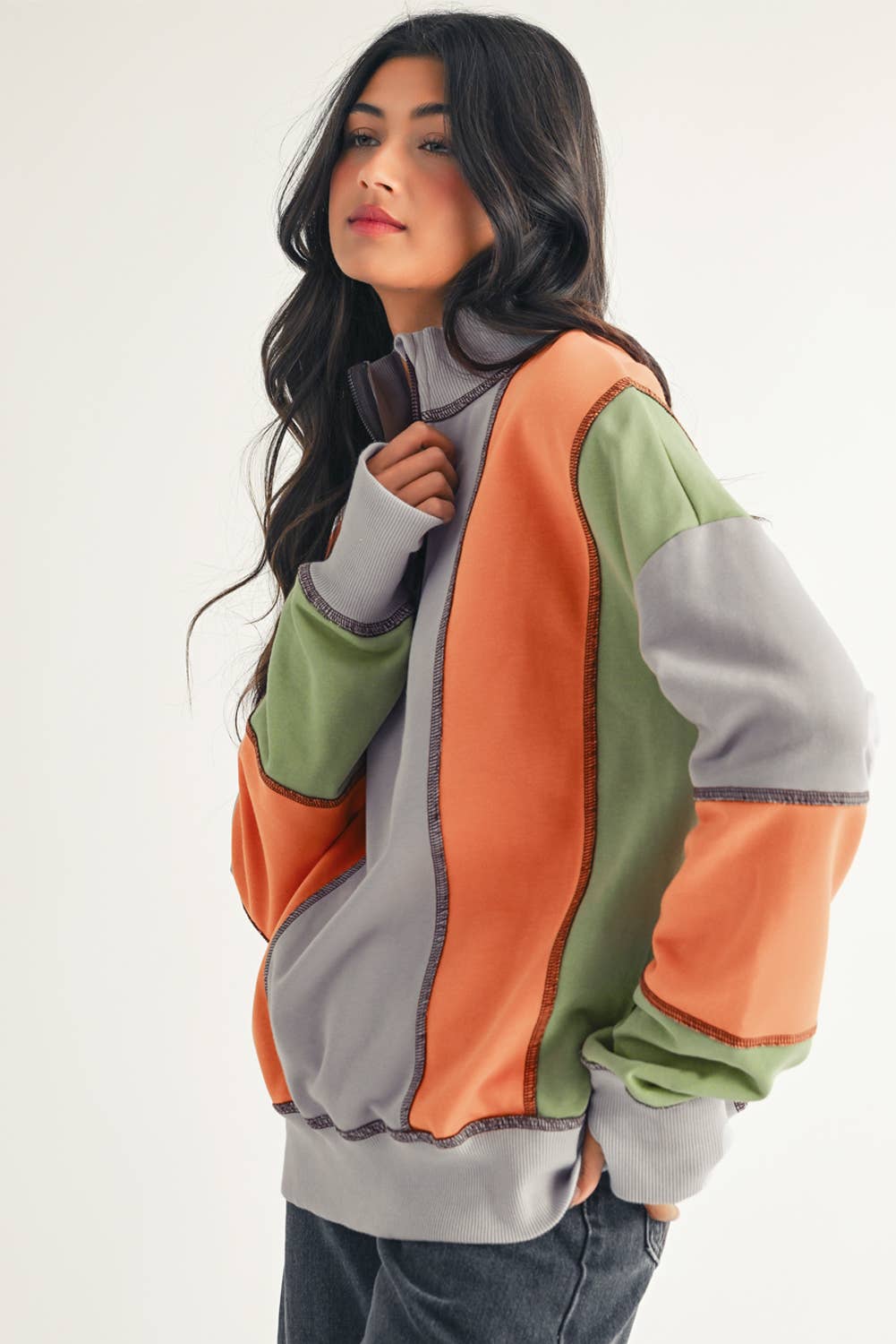 Color Block Half Zipper Sweatshirt