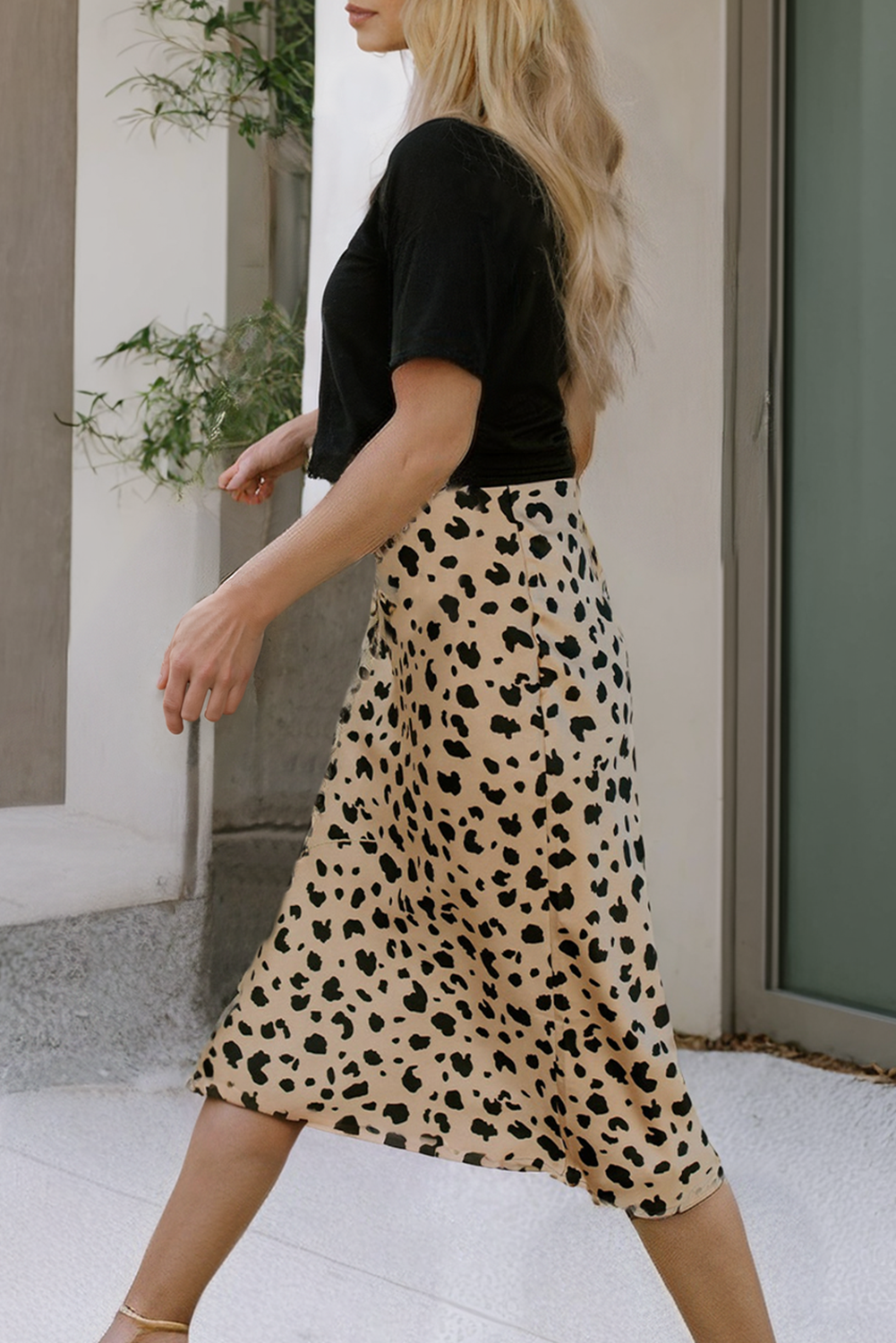Leopard Print Split Hem Midi Skirt