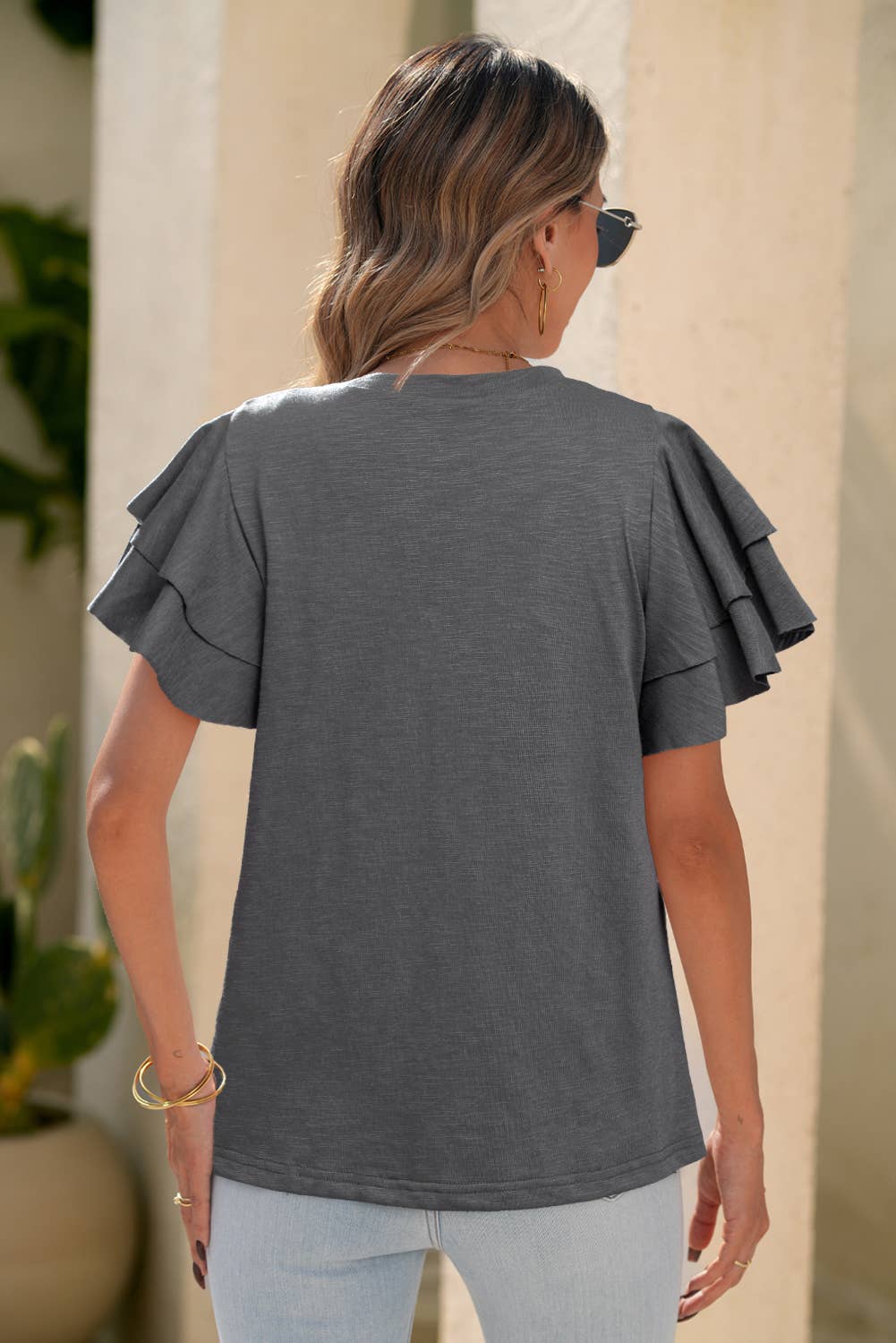 Layered Ruffle Short Sleeve Round Neck Top