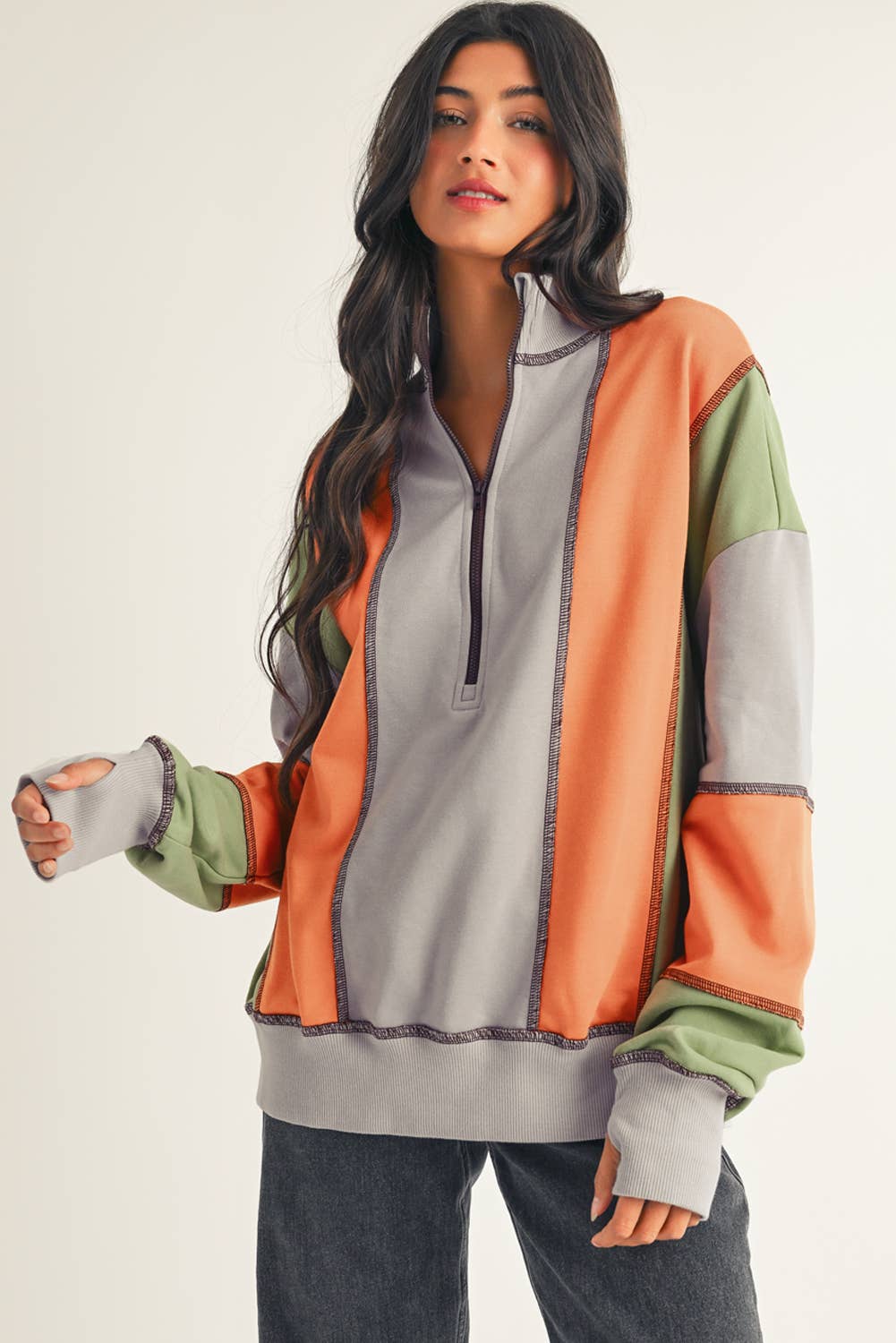 Color Block Half Zipper Sweatshirt