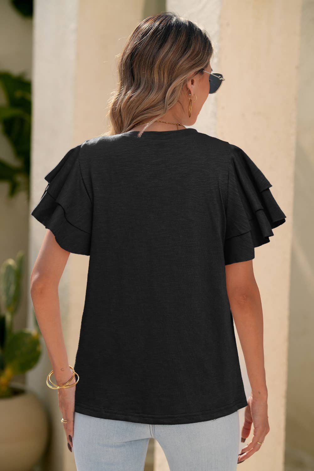 Layered Ruffle Short Sleeve Round Neck Top