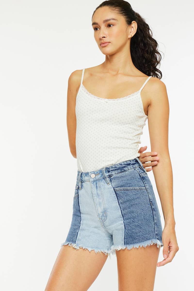KANCAN TWO TONE ULTRA HIGH RISE DENIM SHORT