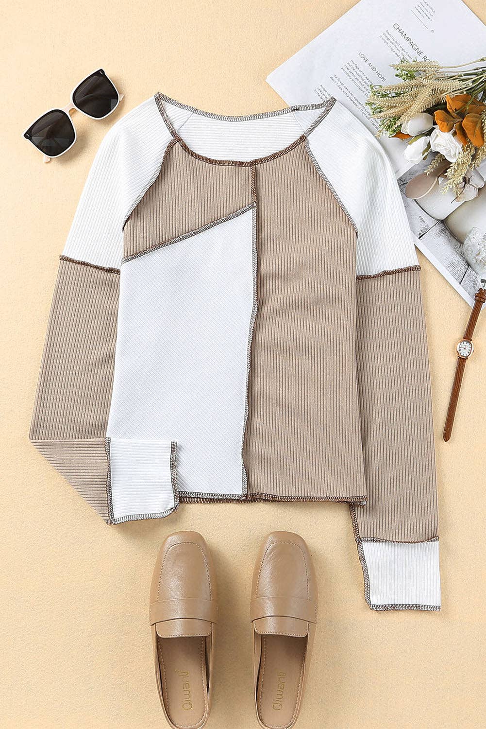 Irregular Color Block Rib Knit Top