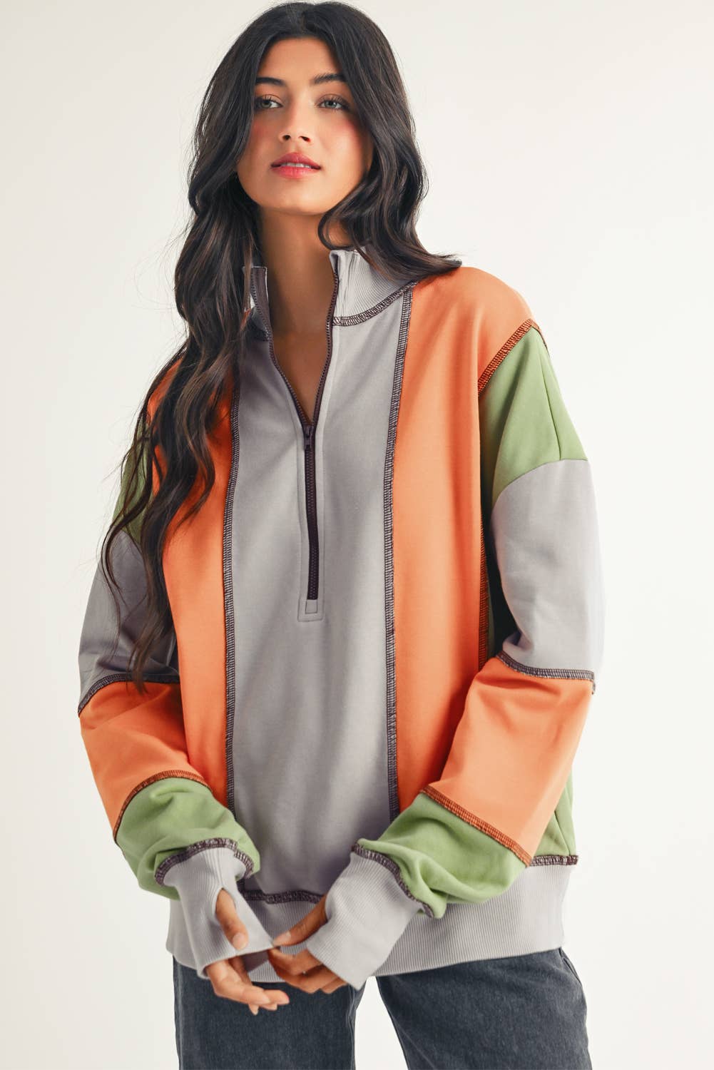 Color Block Half Zipper Sweatshirt