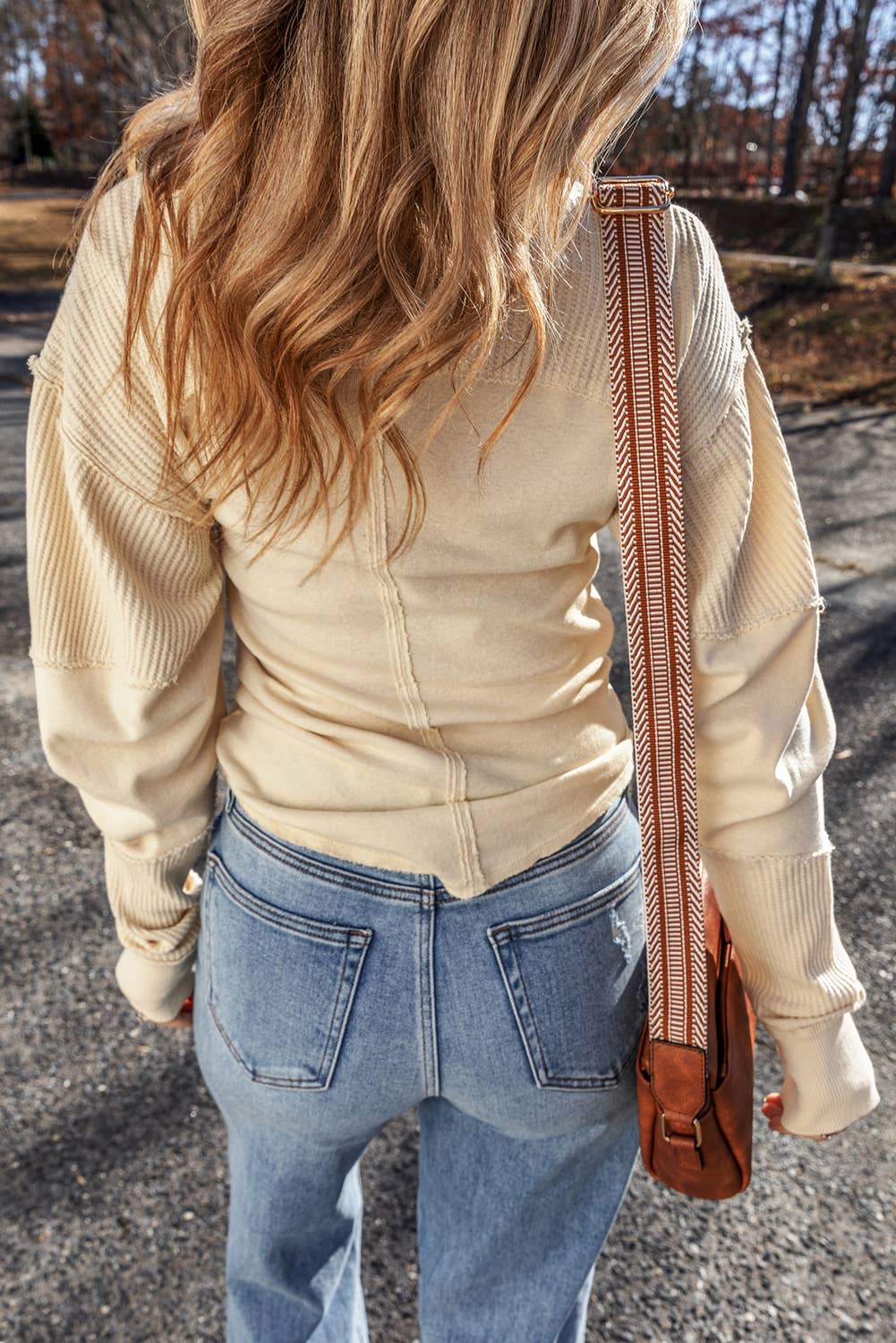 Ribbed Exposed Seam Crew Neck Top