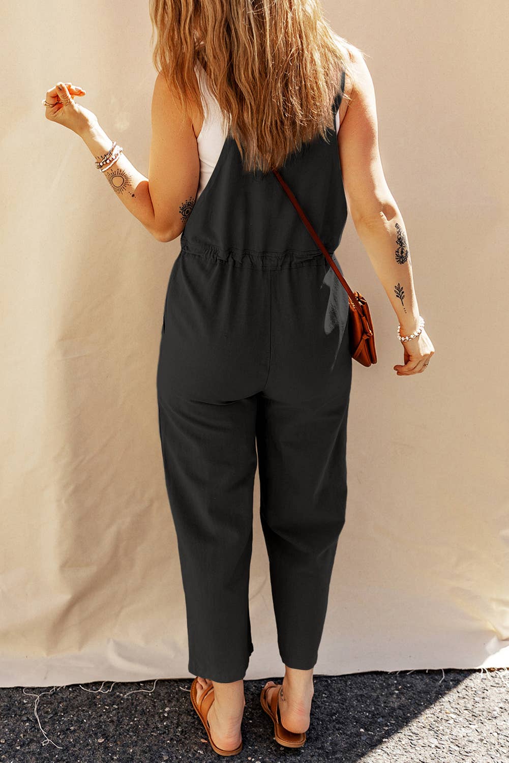 LDC Drawstring Buttoned Straps Cropped Overall