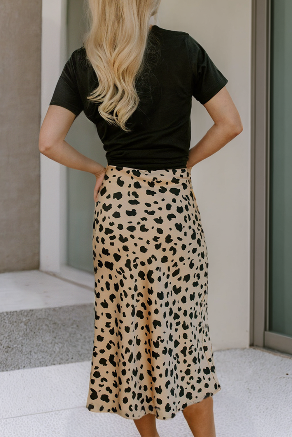 Leopard Print Split Hem Midi Skirt