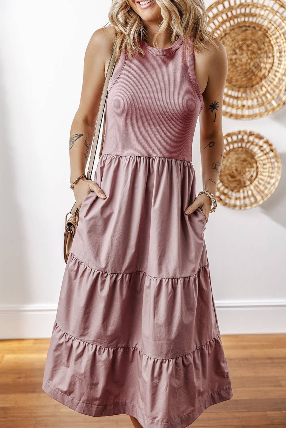 Ribbed Vest Tiered Midi Dress