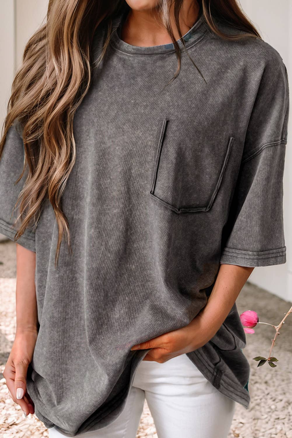 Mineral Wash Half Sleeve Boyfriend Vintage T Shirt