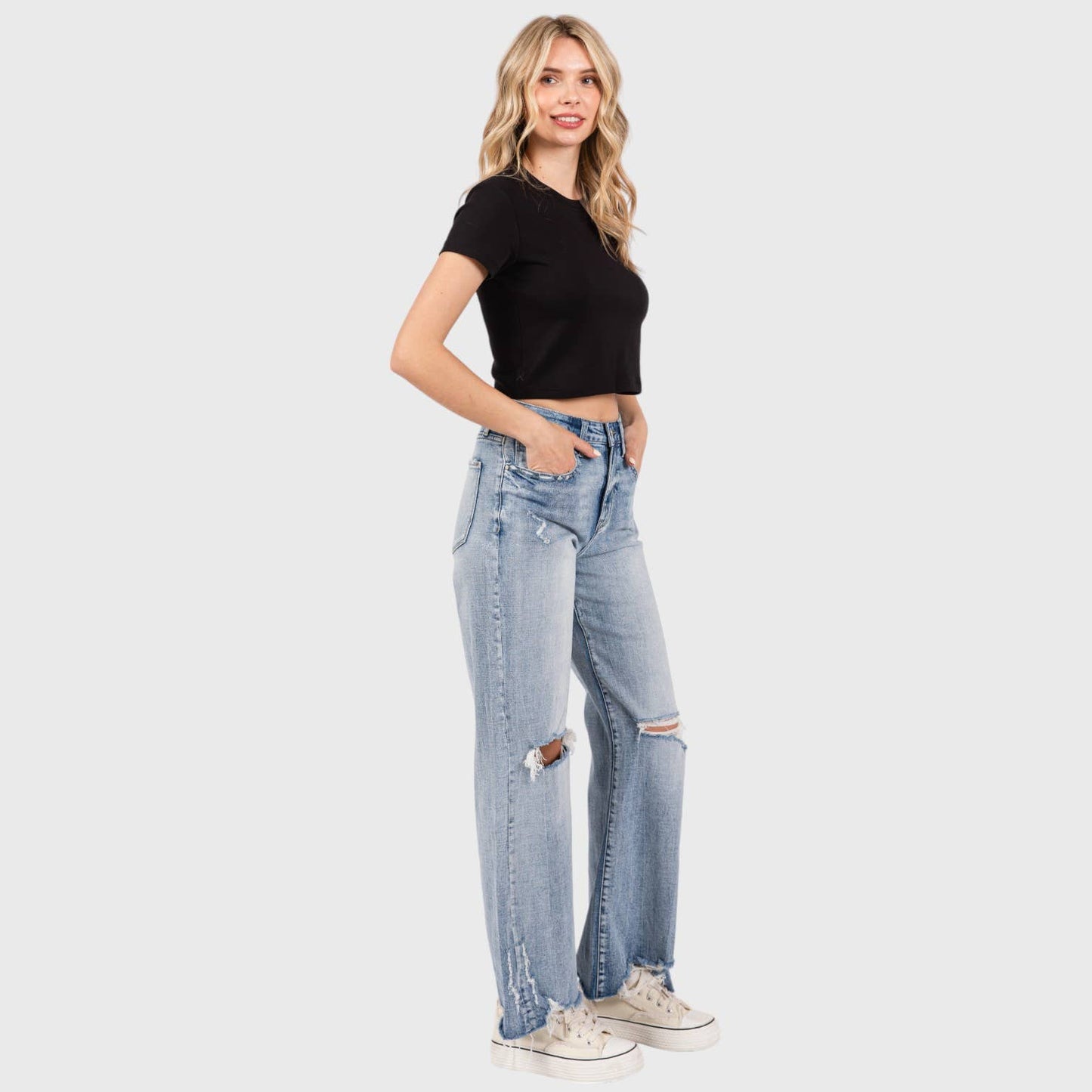 PETRA DISTRESSED HIGH RISE COMFORT VINTAGE FLARE JEANS