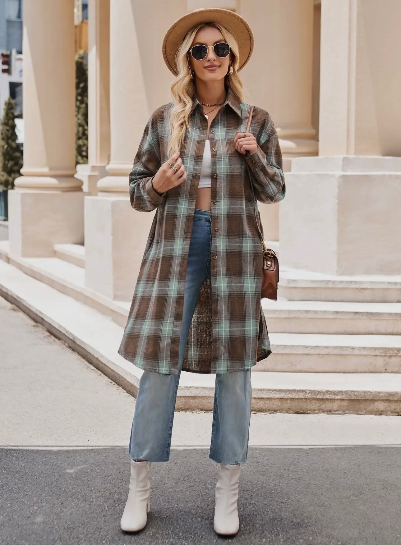 LADIES PLAID LONG SLEEVE LIGHTWEIGHT LOOSE SHACKET
