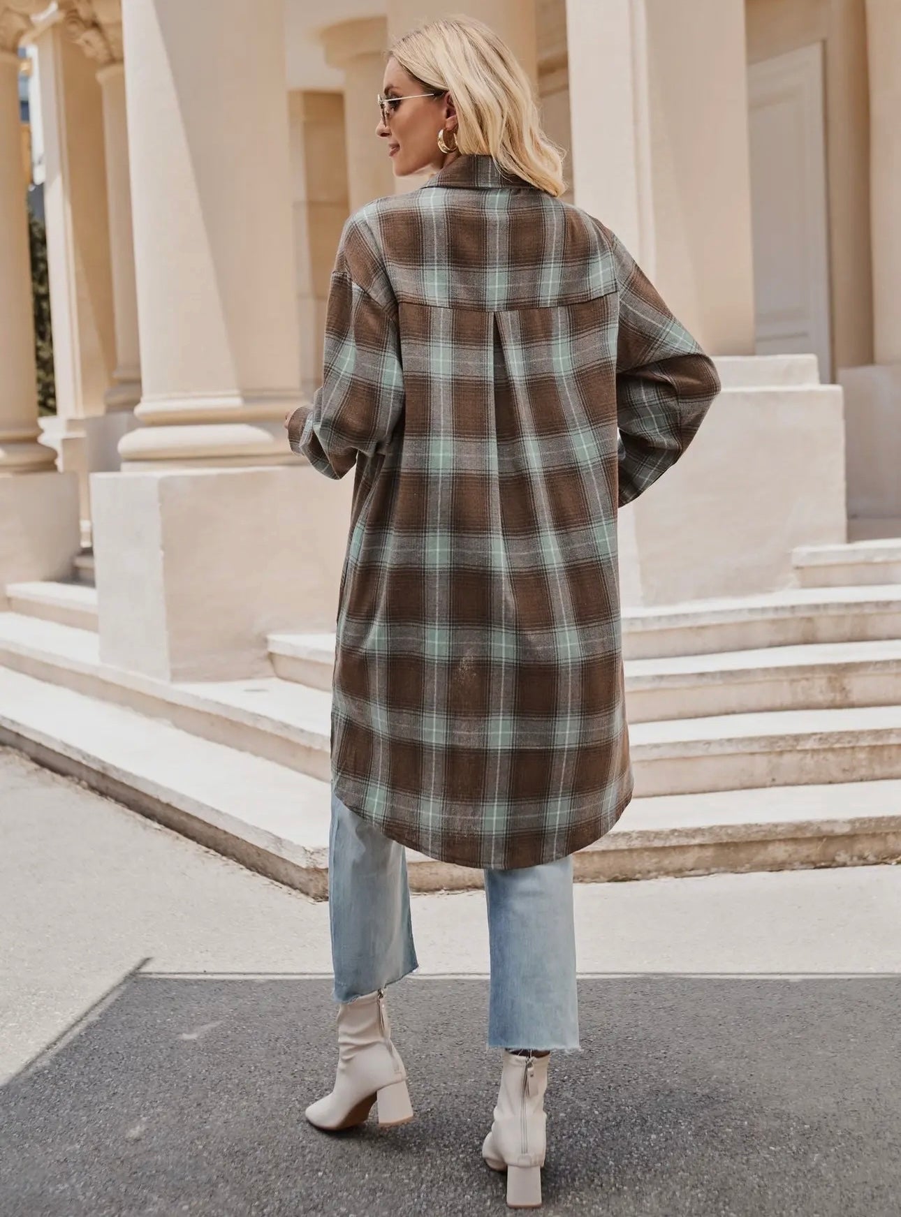 LADIES PLAID LONG SLEEVE LIGHTWEIGHT LOOSE SHACKET