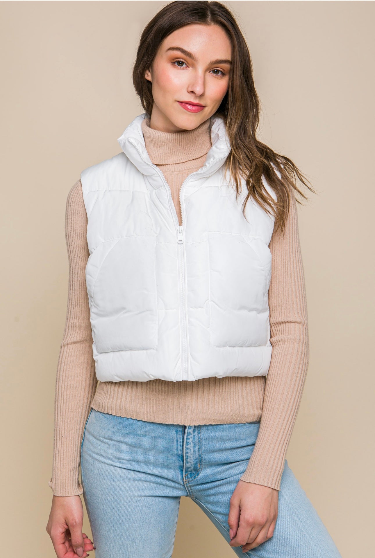 WOMEN’S CROPPED PUFFER VEST W/POCKETS