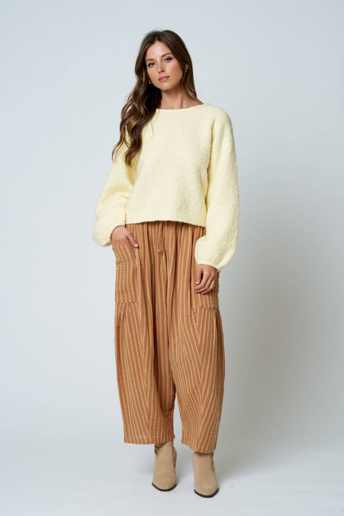 LONG SLEEVE FUZZY KNIT PULLOVER SWEATER (PRE-ORDER)