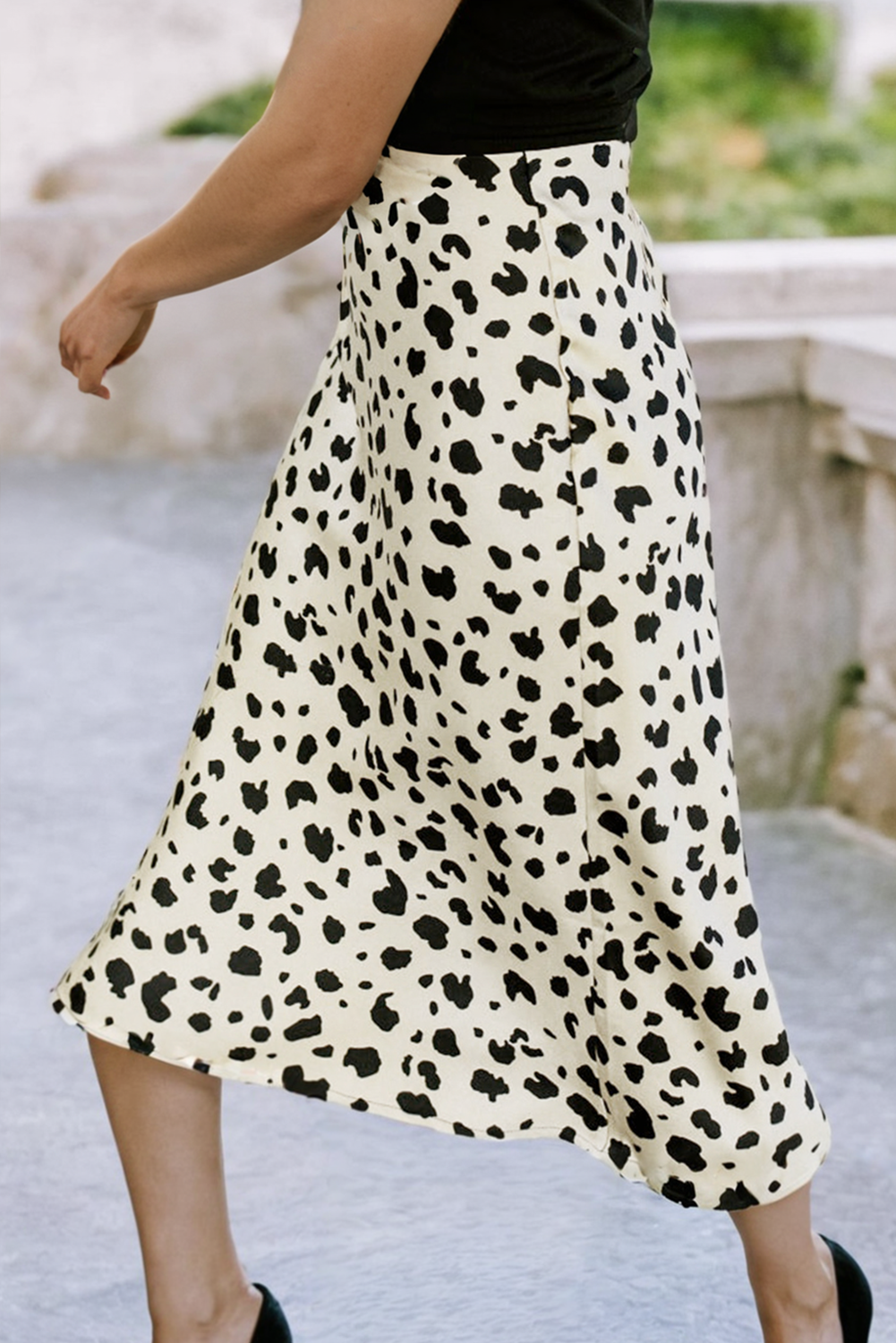 Leopard Print Split Hem Midi Skirt