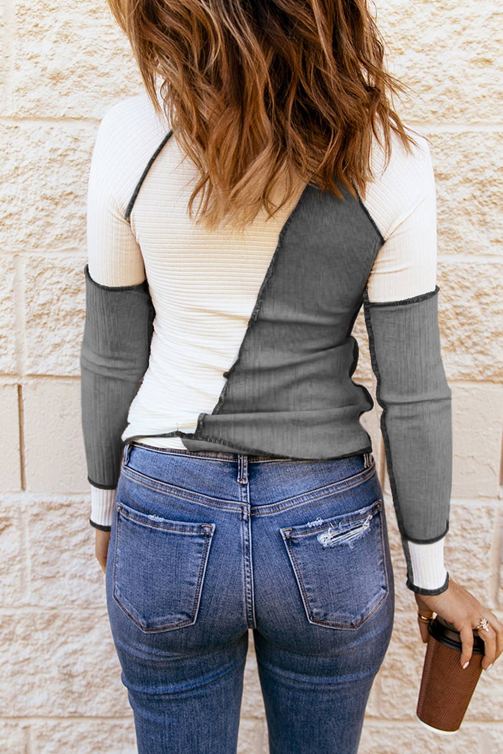 Irregular Color Block Rib Knit Top