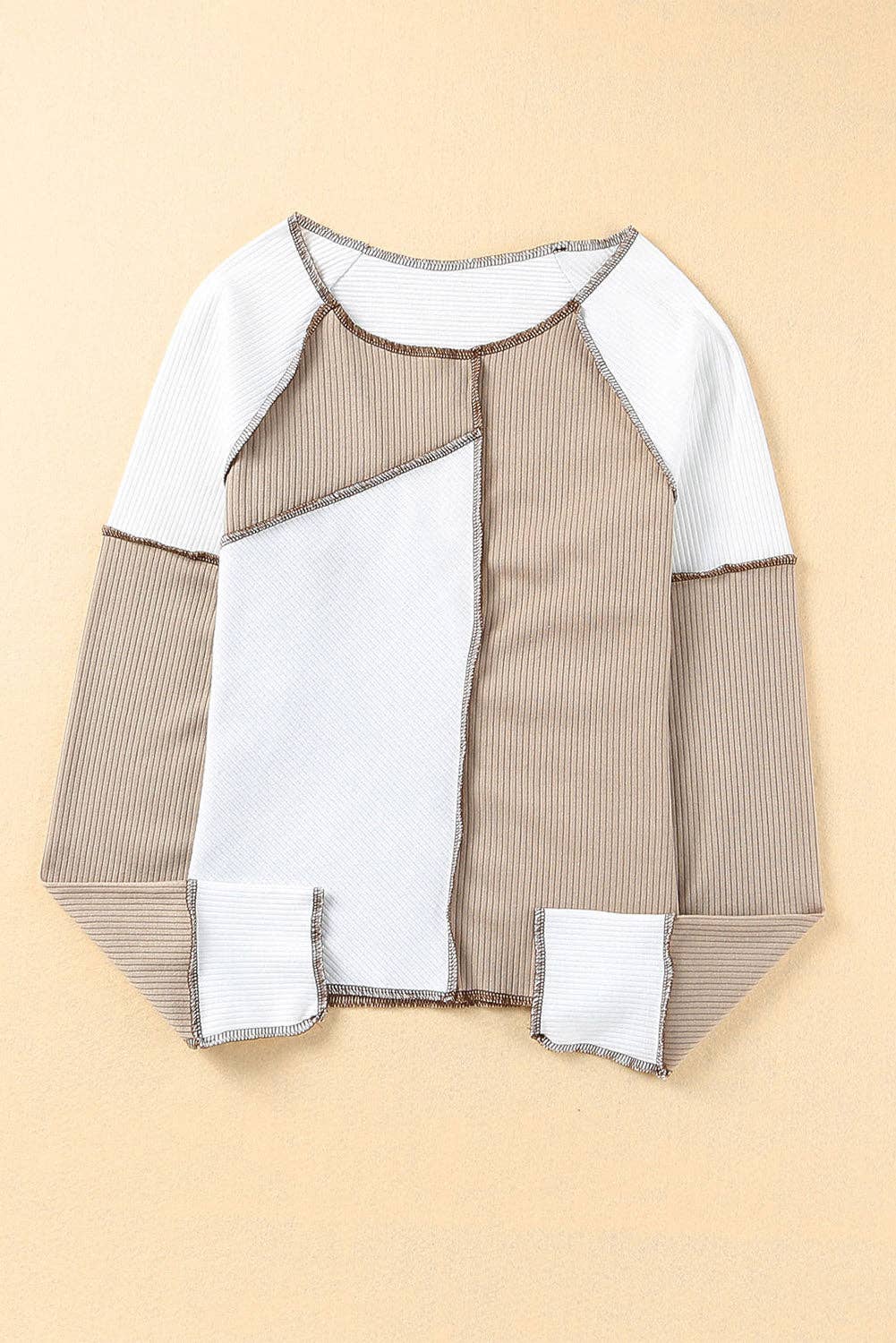 Irregular Color Block Rib Knit Top