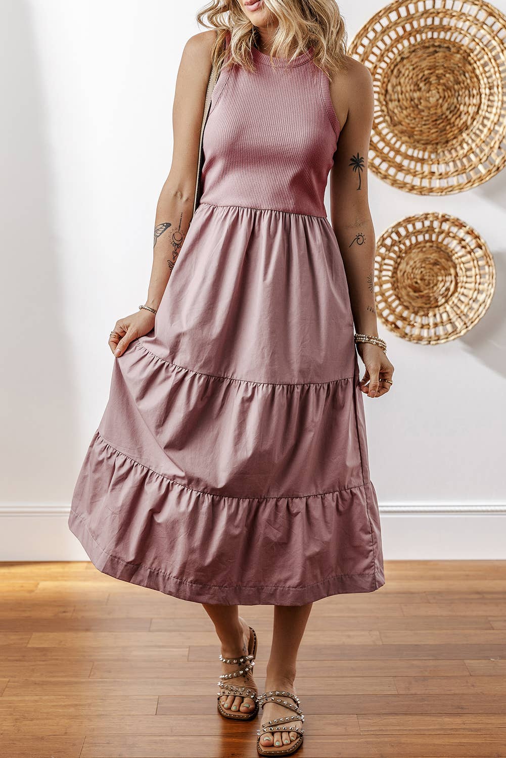 Ribbed Vest Tiered Midi Dress