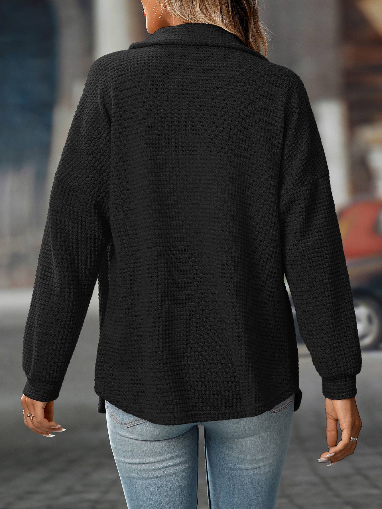Waffle Knit Button-Up Shirt – Casual Fall Cardigan