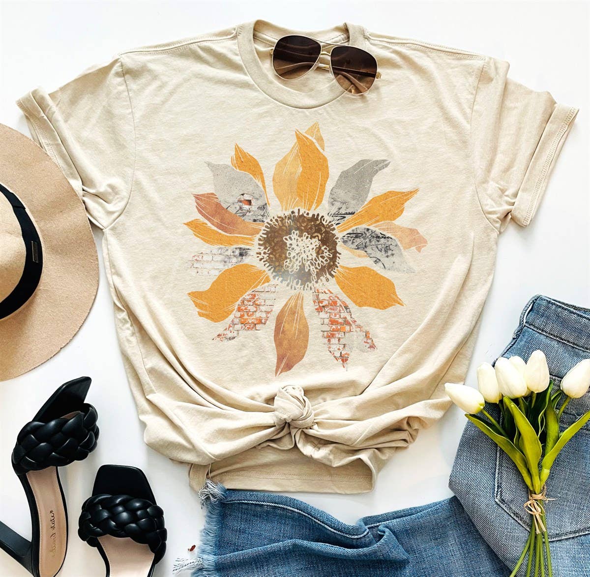 Grunge Sunflower Summer FLower Floral yellow t Graphic tee