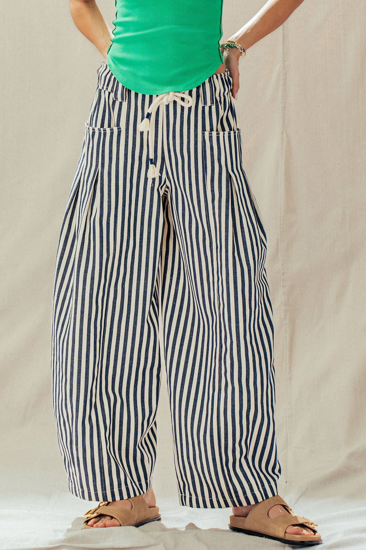 Rope Drawstring Balloon Pants Pleated Front