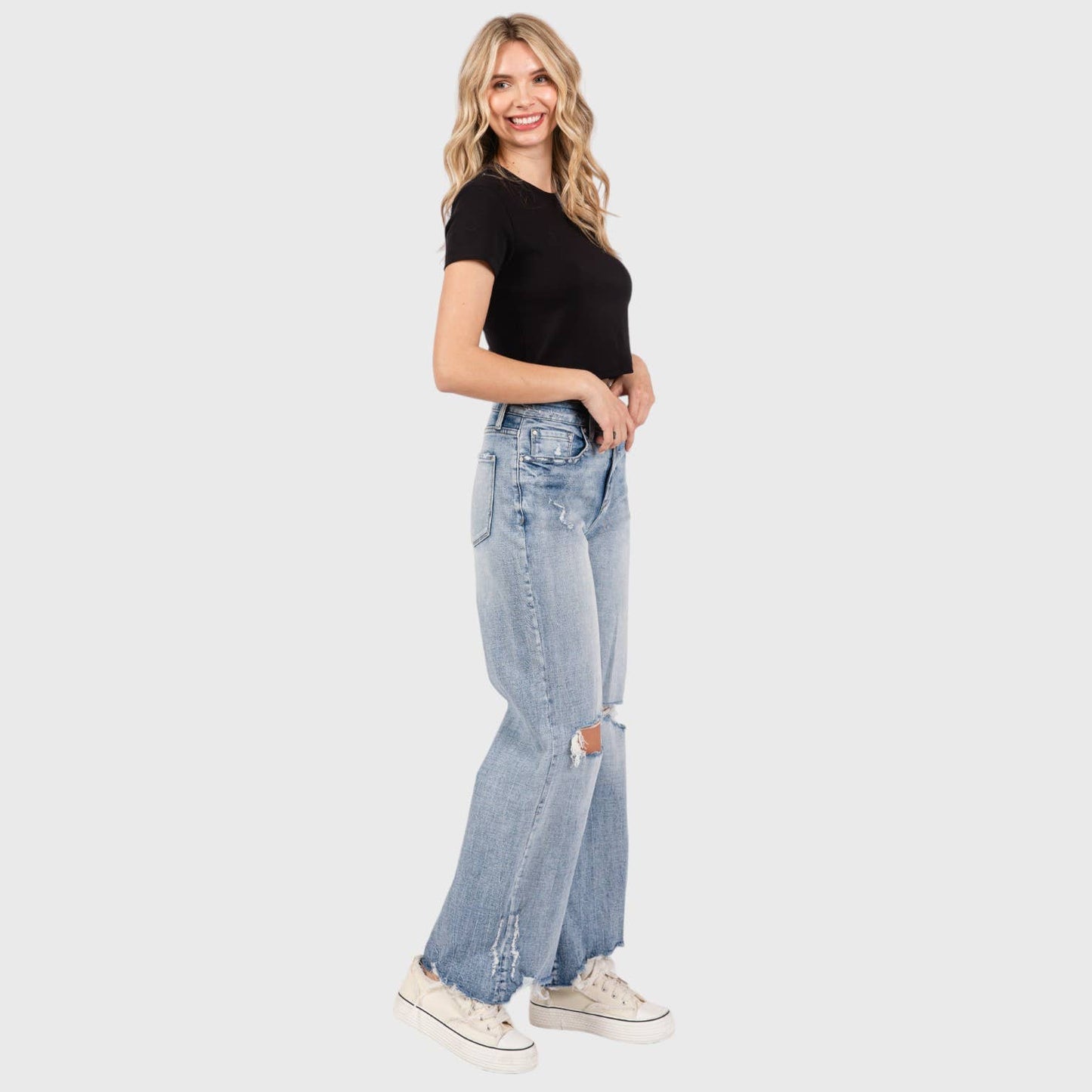 PETRA DISTRESSED HIGH RISE COMFORT VINTAGE FLARE JEANS