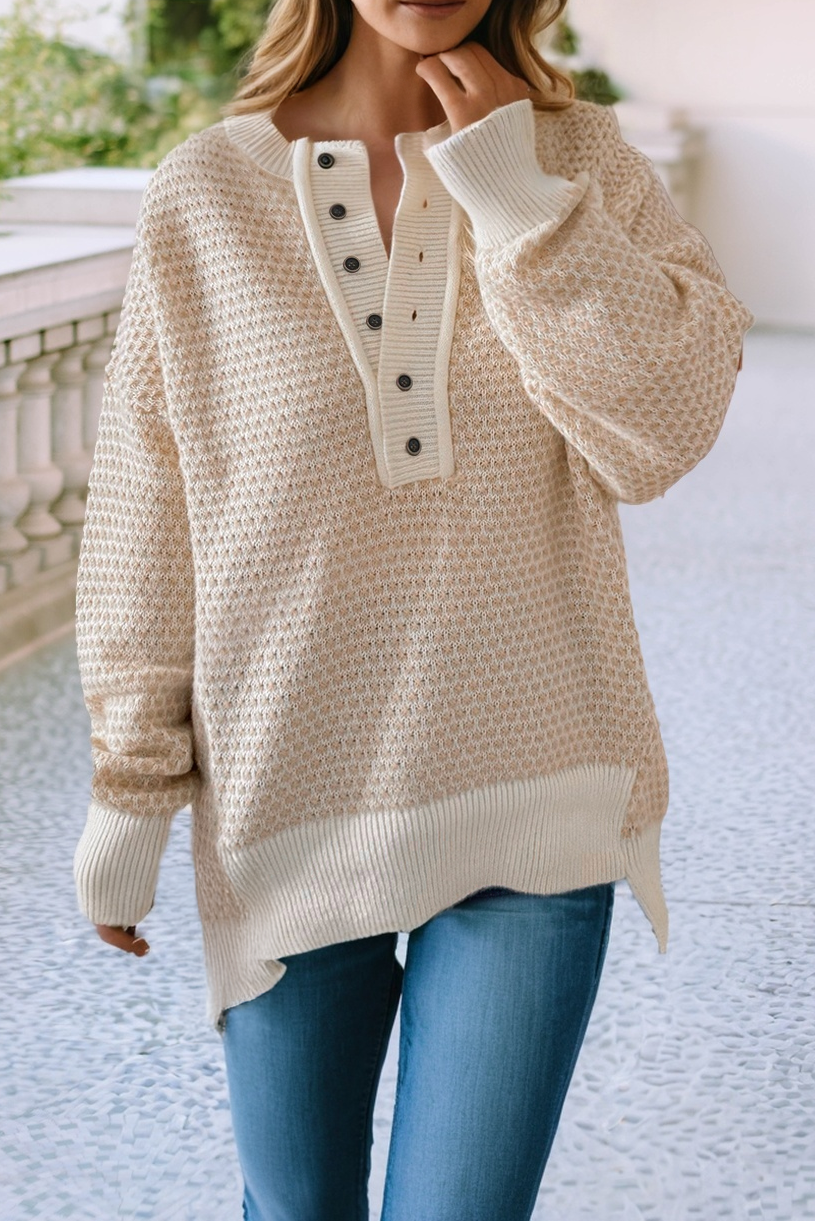 Ribbed Henley Button Drop Sweater