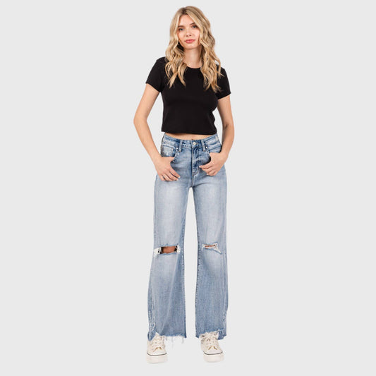 PETRA DISTRESSED HIGH RISE COMFORT VINTAGE FLARE JEANS