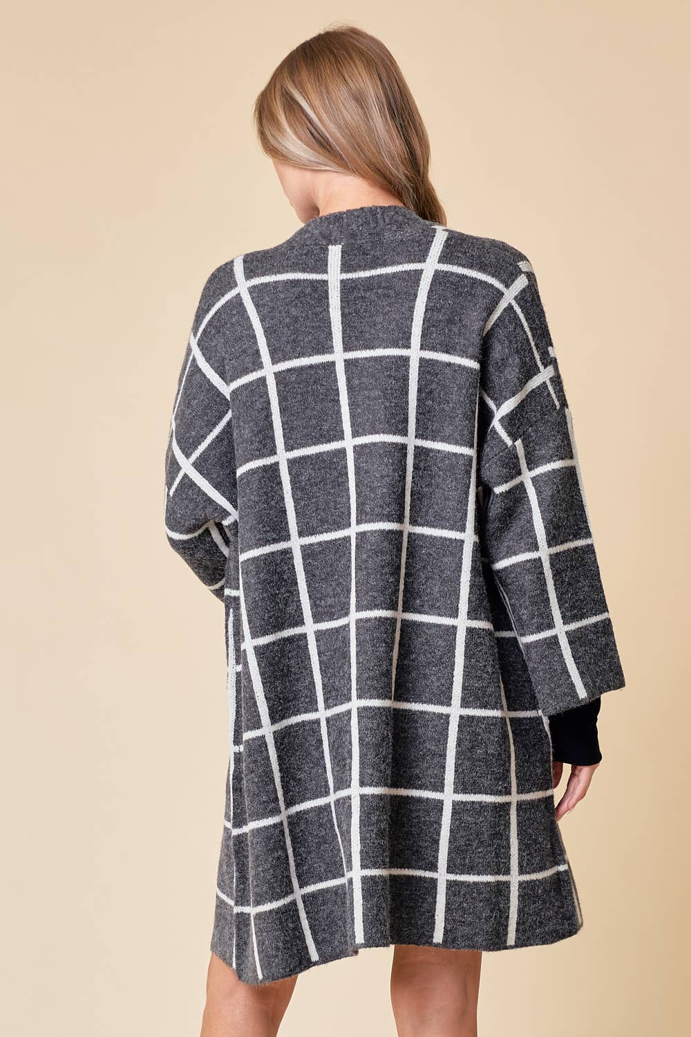 GRID PATTERNED LONG CARDIGAN - 1627C