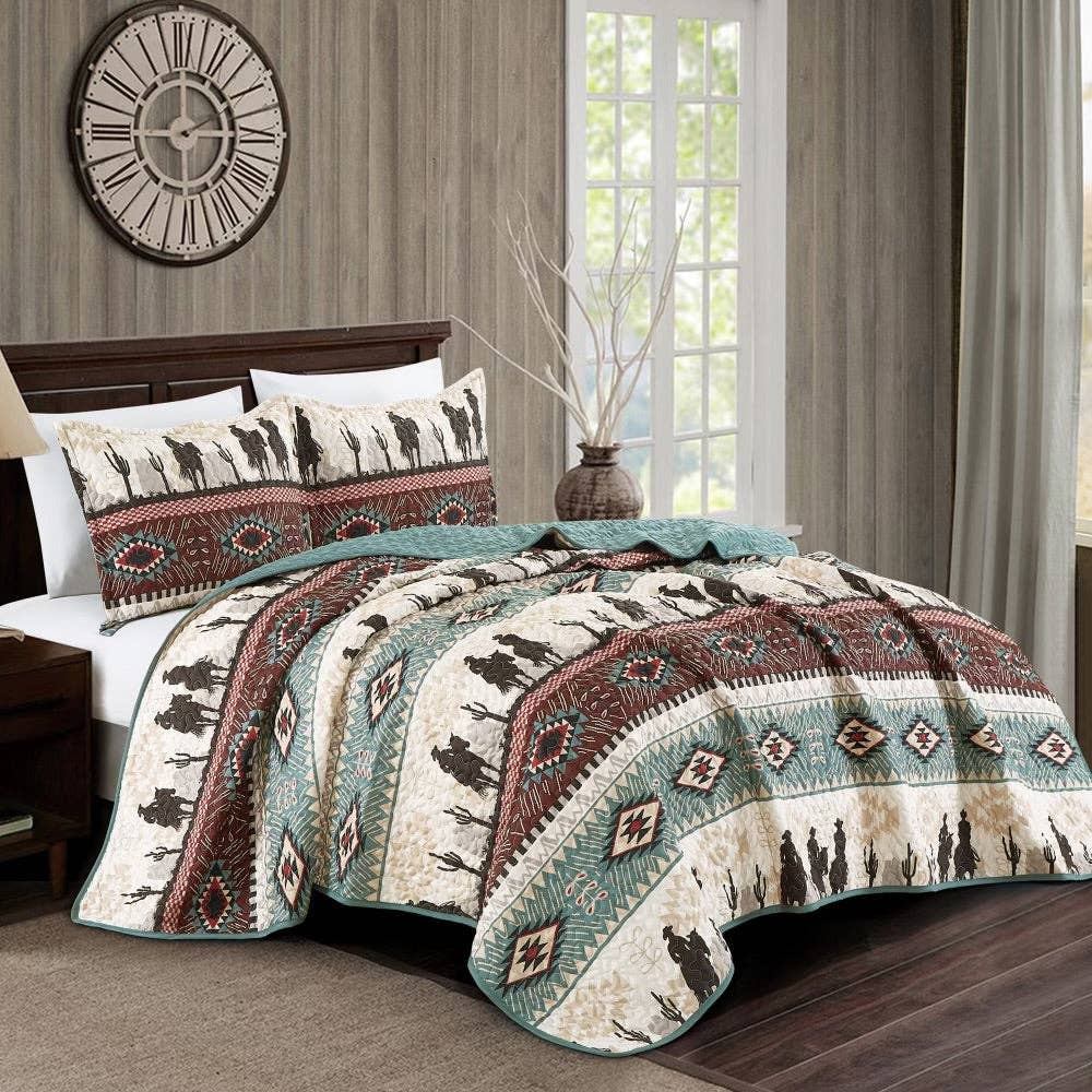 Southwest Cowboy Aztec Quilt Bedding Set