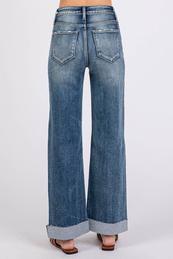 HIGH RISE STRETCH SLIM WIDE LEG W/ CUFFED HEM