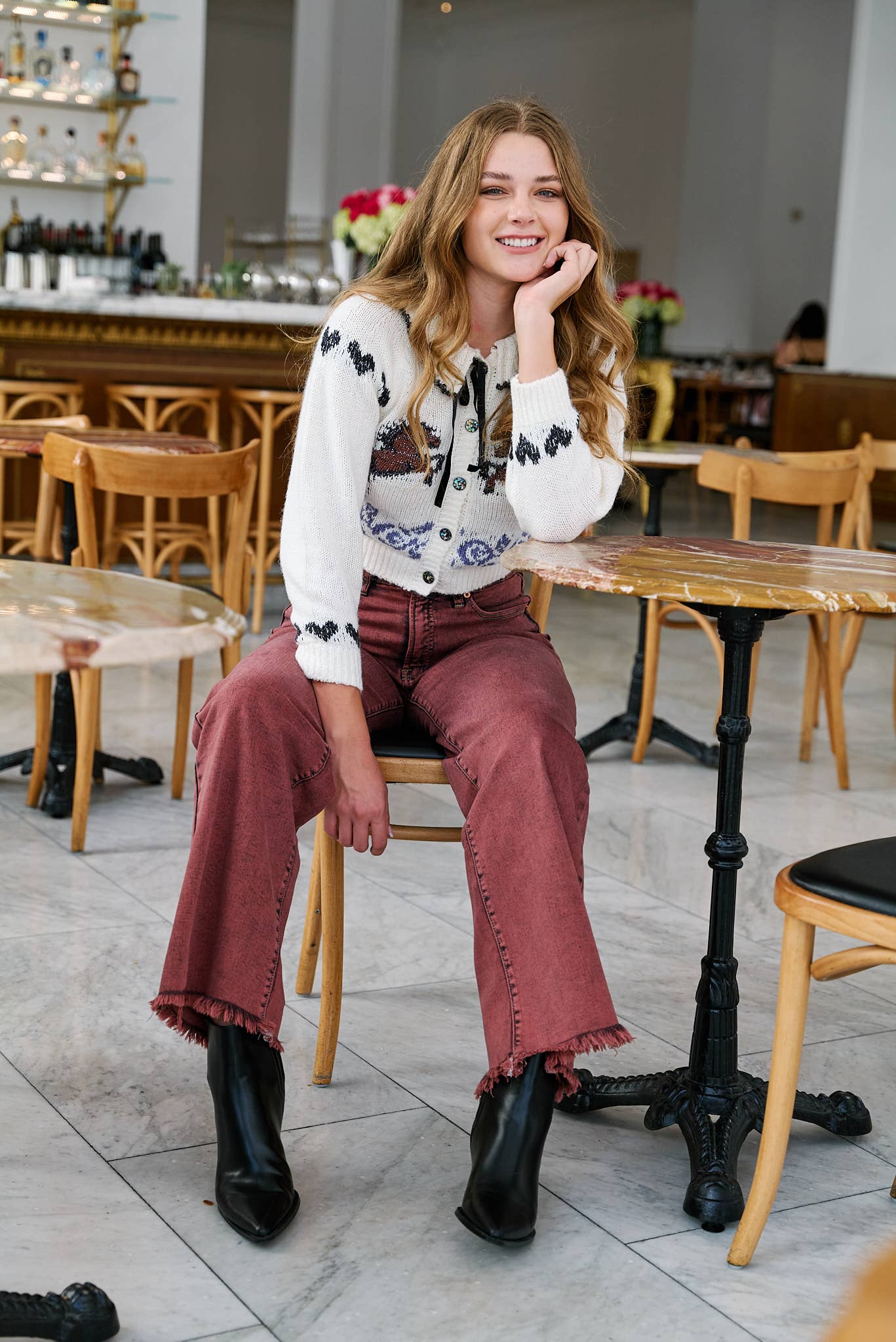 ARTEMIS VINTAGE TUMMY CONTROL BURGUNDY HIGH RISE FLARE JEANS