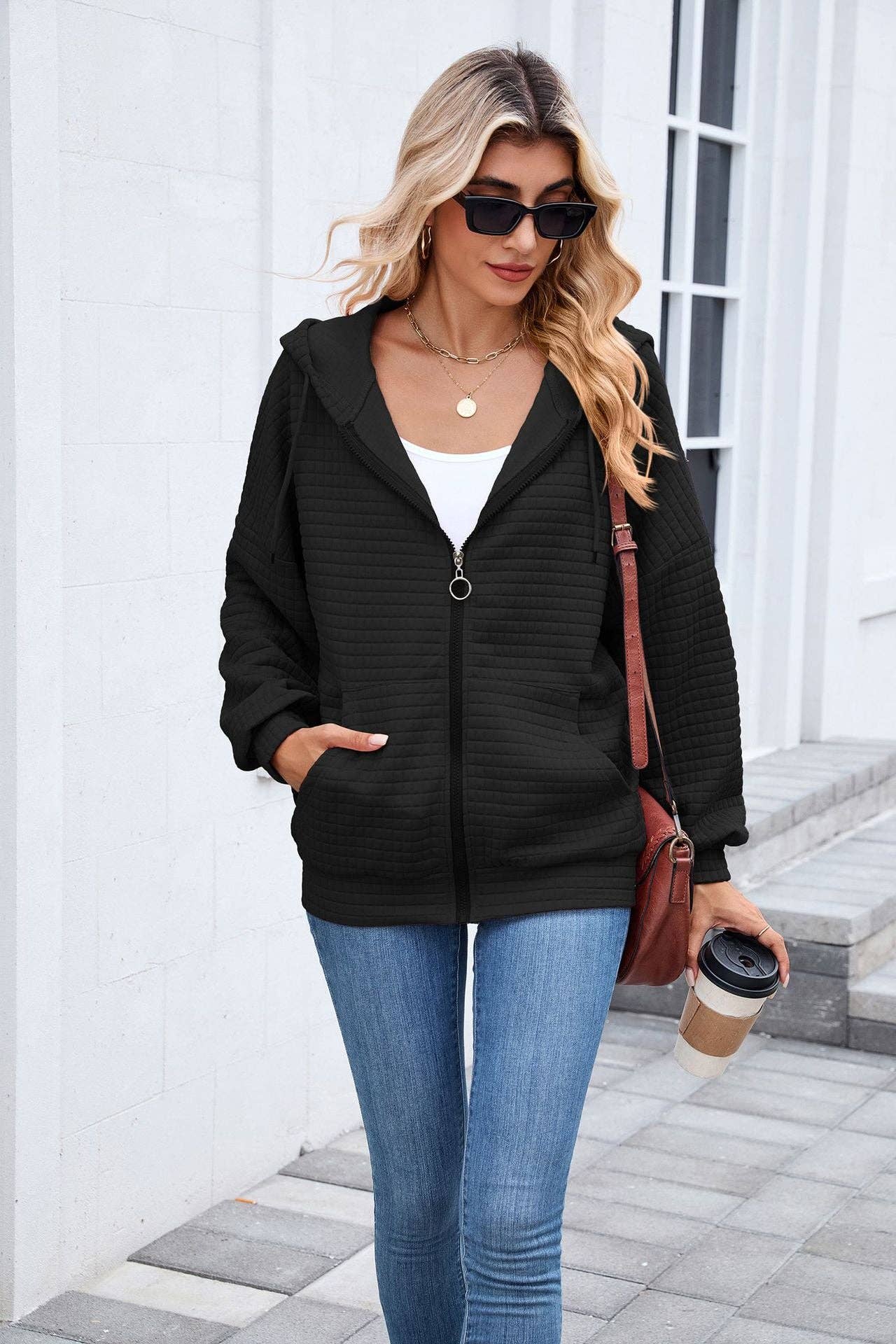 Quilted Zip-Up Hoodie