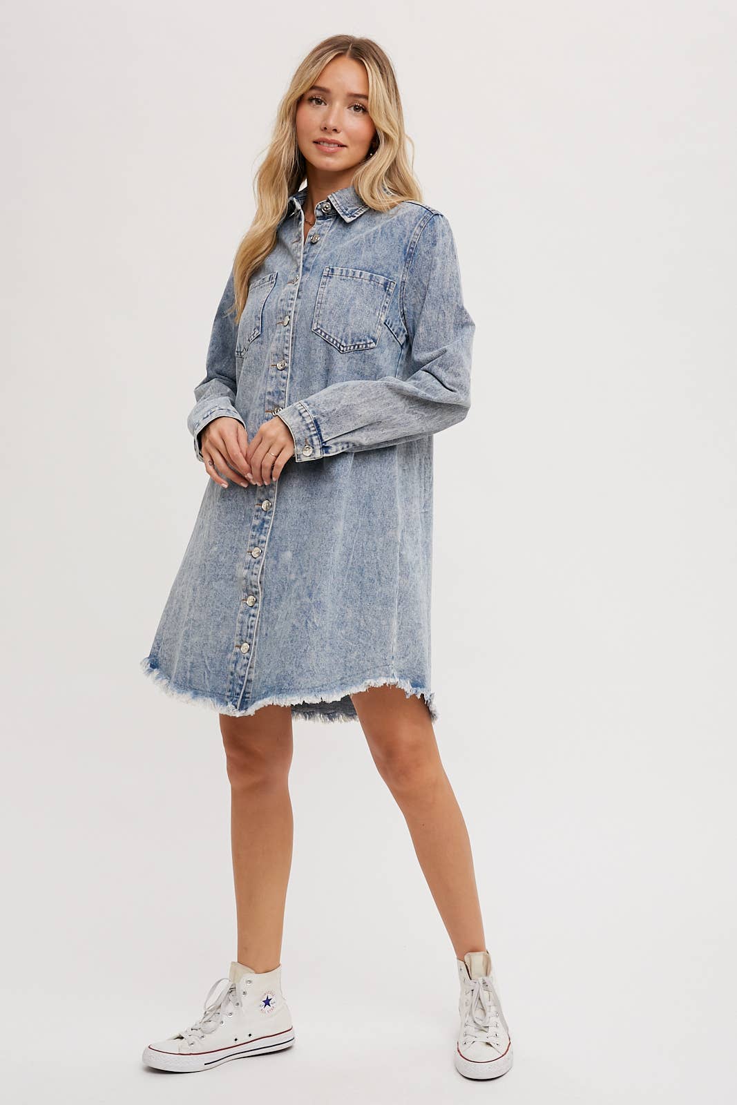 DENIM DISTRESSED LONGSLEEVE SHIRT DRESS