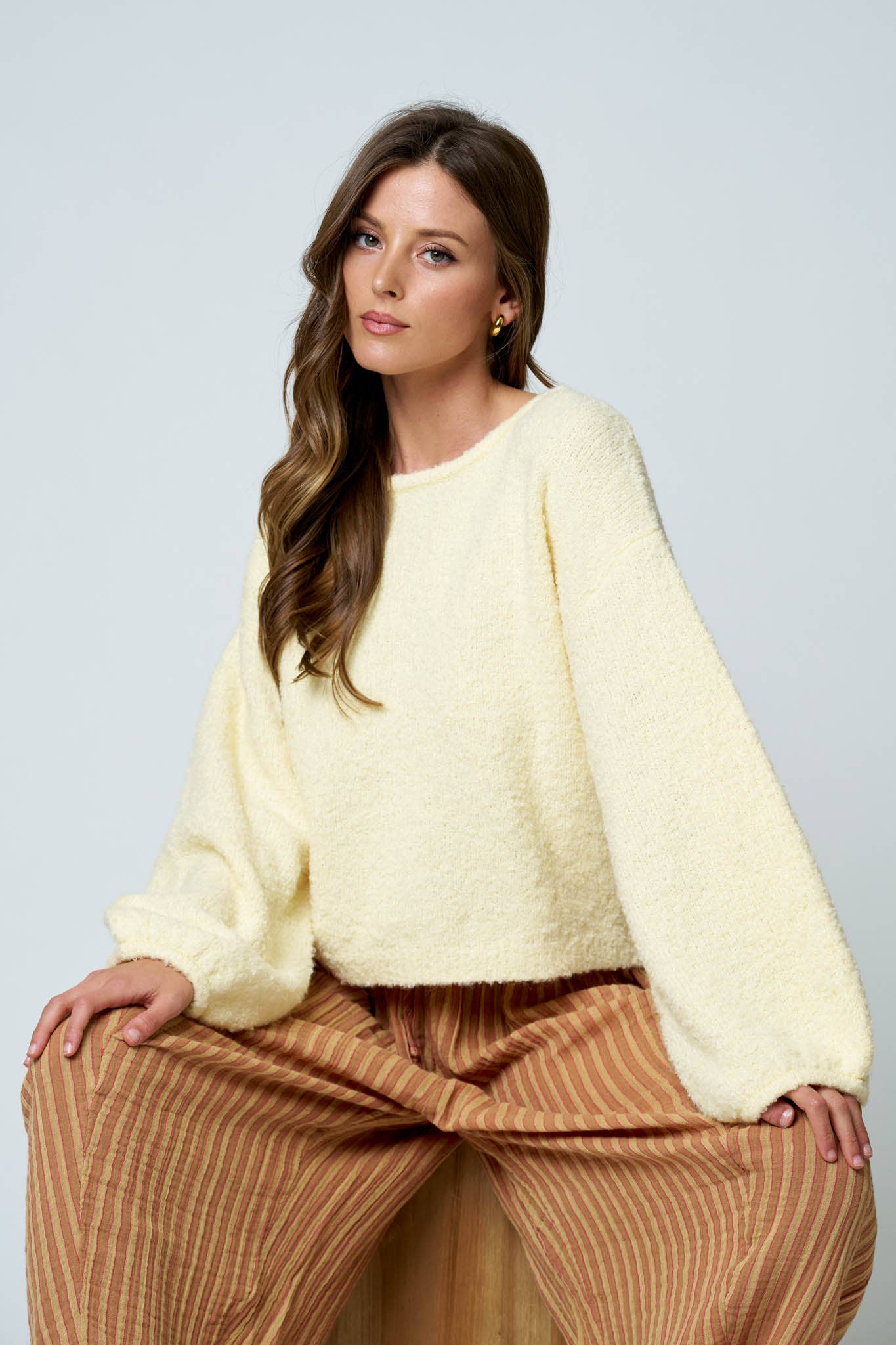 LONG SLEEVE FUZZY KNIT PULLOVER SWEATER (PRE-ORDER)