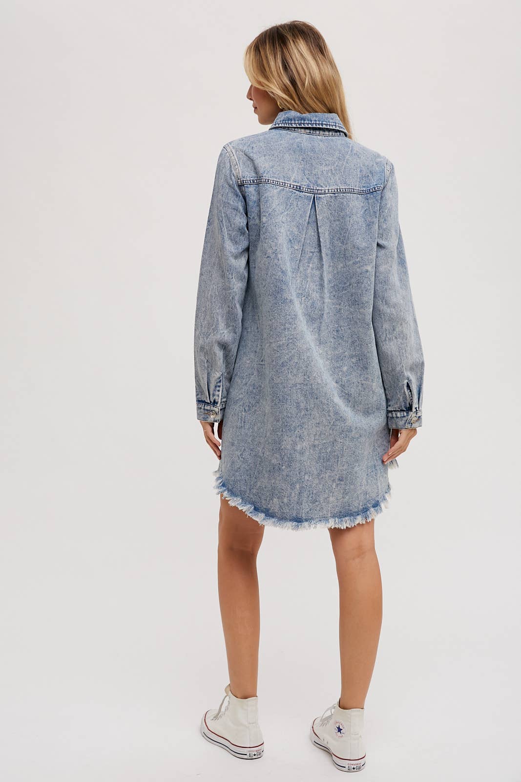 DENIM DISTRESSED LONGSLEEVE SHIRT DRESS