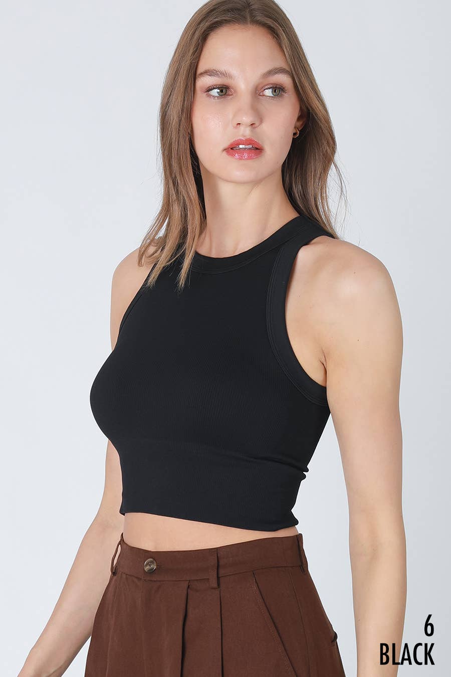 Ribbed High Neck Crop Top