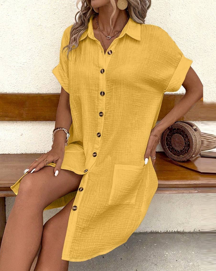 V-NECK BUTTON-UP DRESS