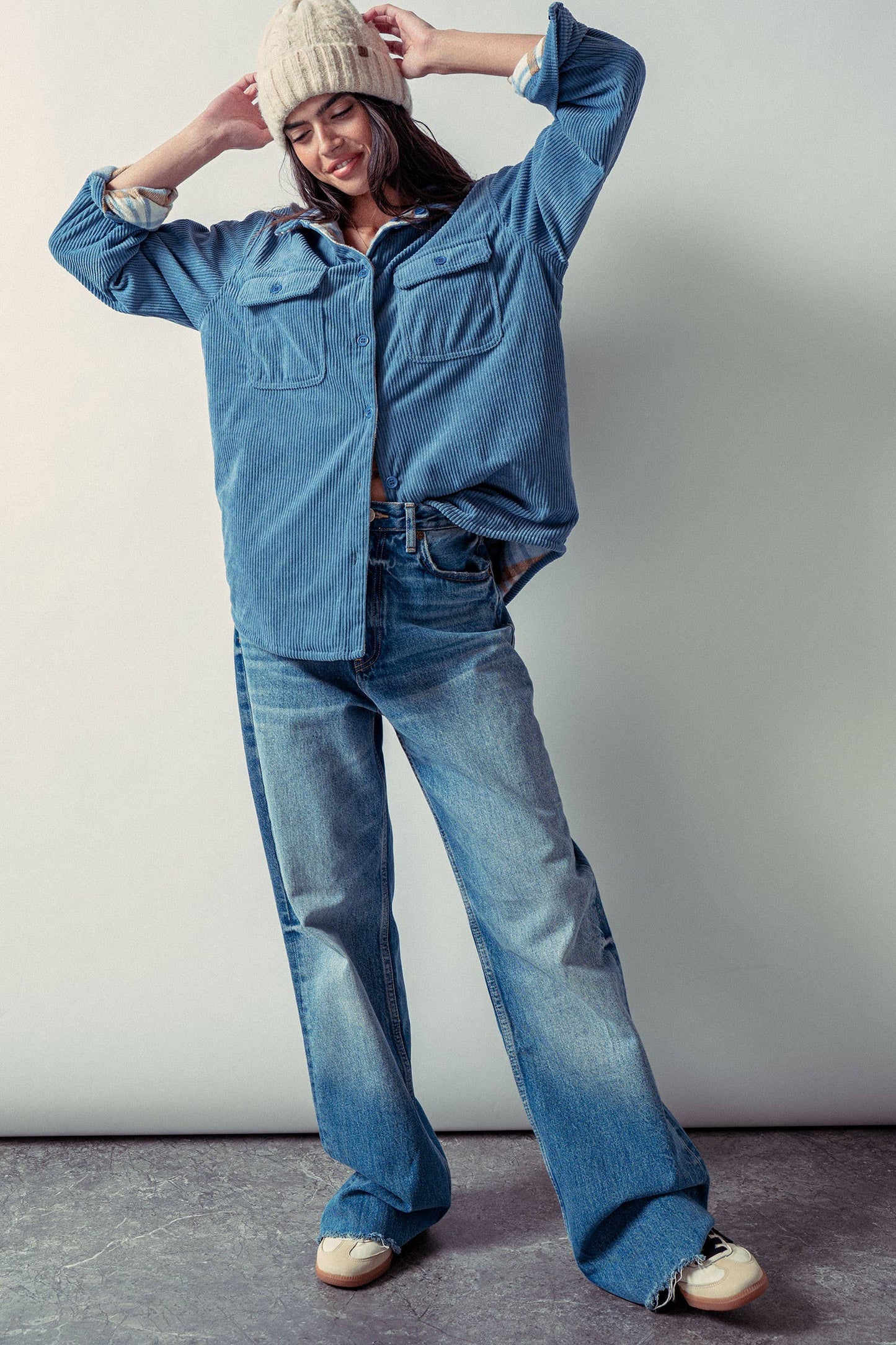 Plaid Lined Corduroy Flannel Shacket