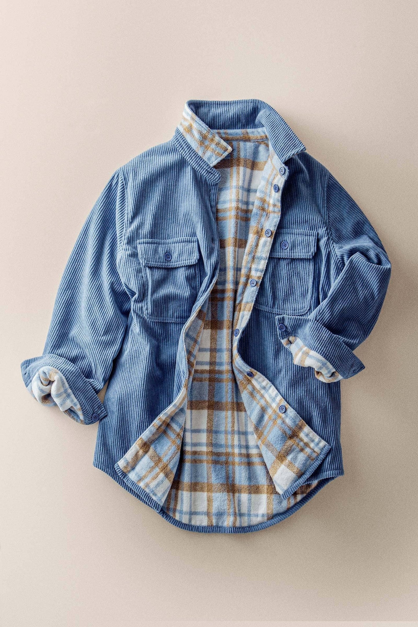 Plaid Lined Corduroy Flannel Shacket