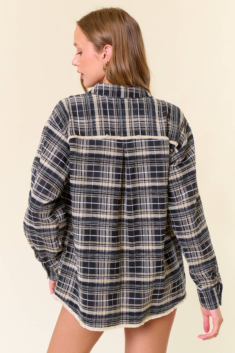 Plaid Flannel Shirt W/ Fringe Edge