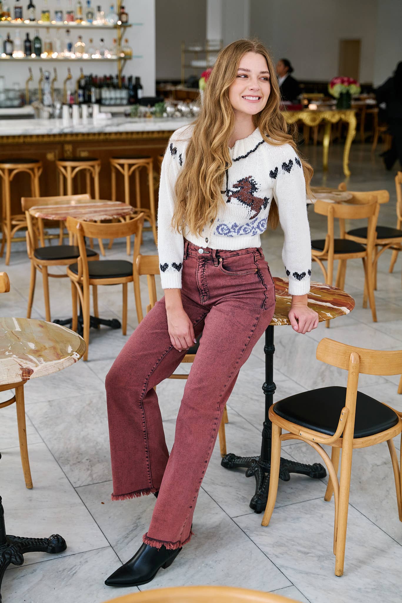 ARTEMIS VINTAGE TUMMY CONTROL BURGUNDY HIGH RISE FLARE JEANS