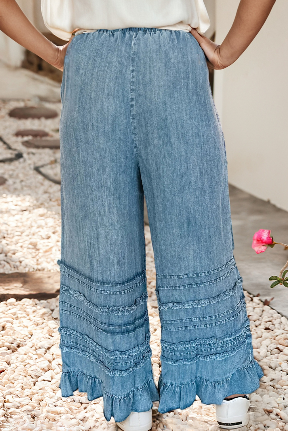 Twisted Fate Flared Ruffle Hem Medium Wash Pant