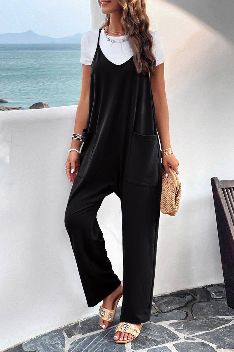 CASUAL SOLID COLOR SLIM FIT JUMPSUIT