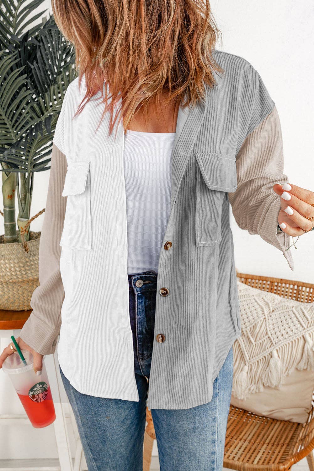 Corduroy Button Down Shirts Long Sleeve with Pocket