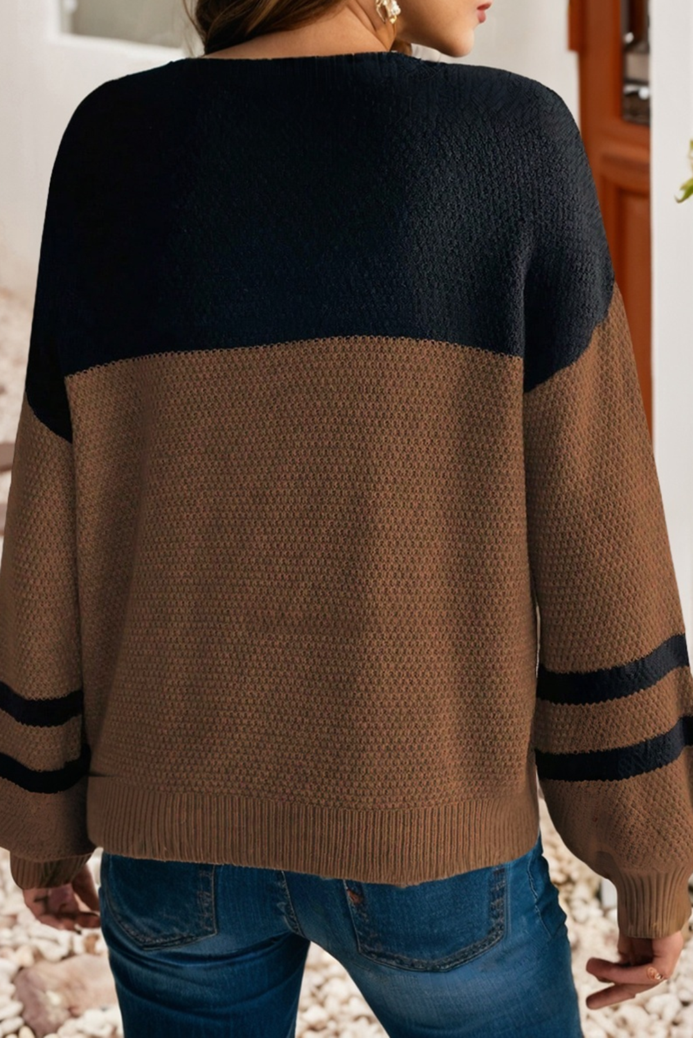 Color Block Knit Striped Casual Sweater
