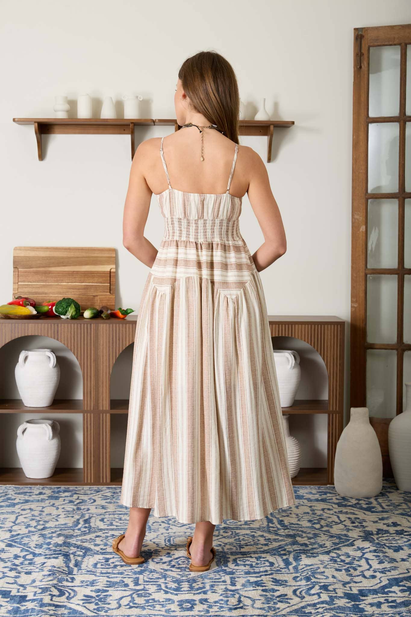 MULTI-PATTERN SPAGHETTI STRAP MIDI DRESS