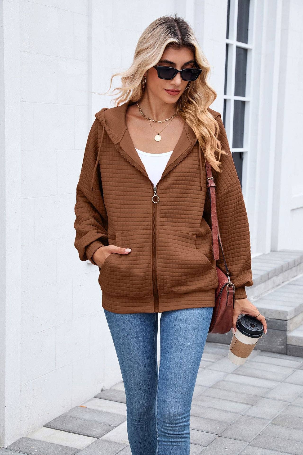 Quilted Zip-Up Hoodie