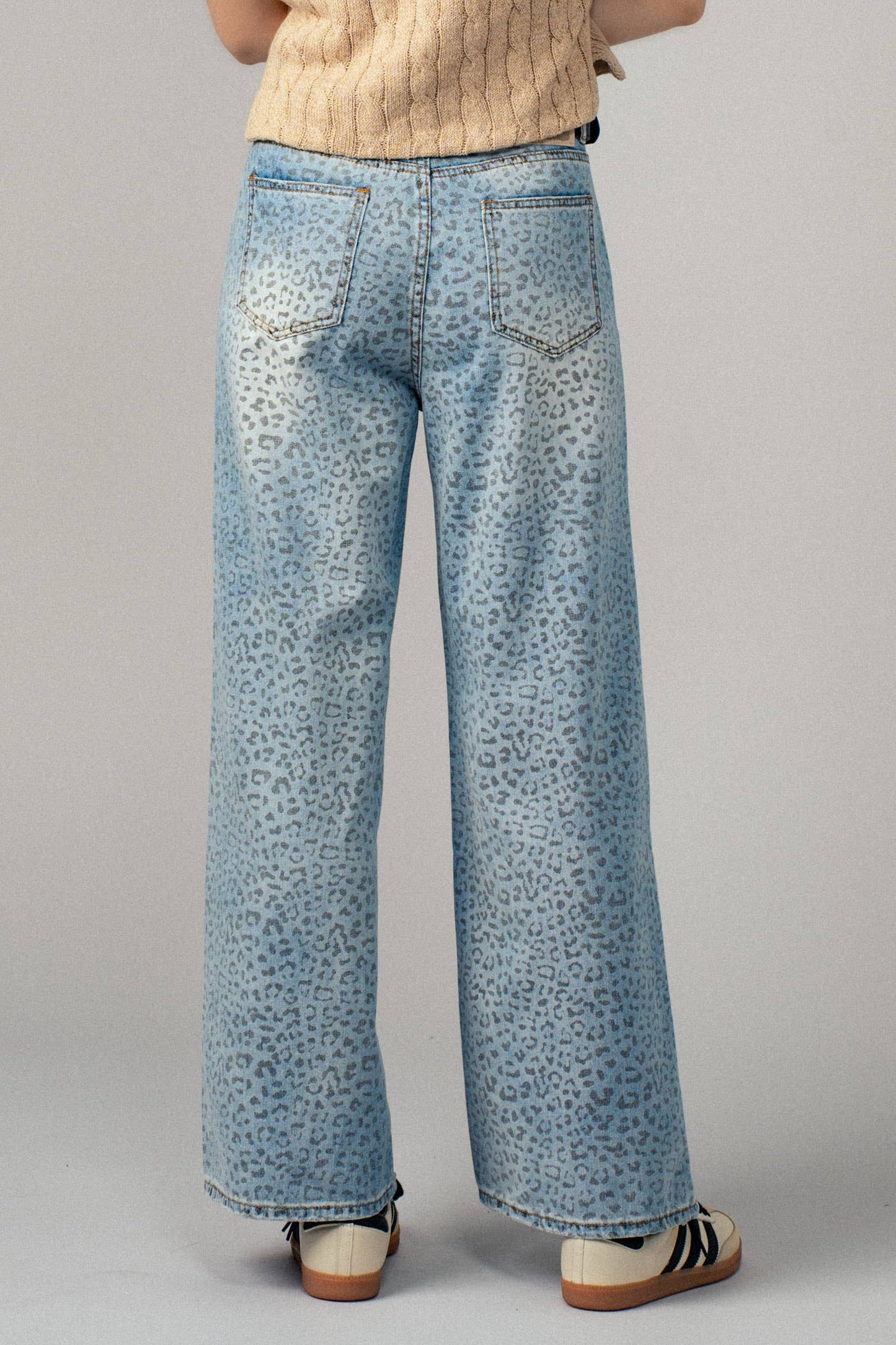 Leopard Print Wide-Leg Denim Pants